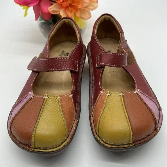 Spring Step Multi color Leather Red Orange Pink Maryjane Clog Size 39 CM6967D - Picture 2 of 6